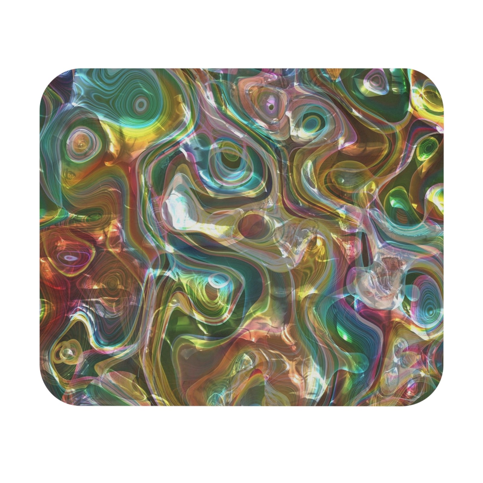 Abstract Iridescent Swirl Mouse Pad | Colorful Fluid Art Desk Mat