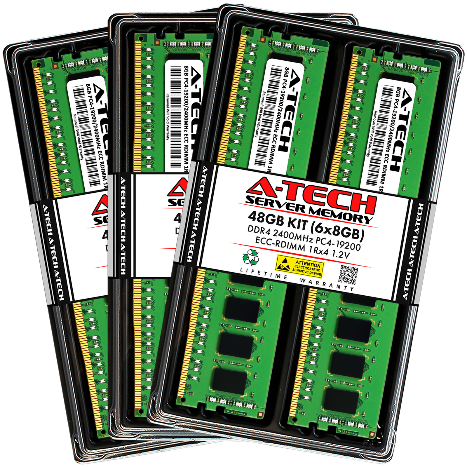 A-Tech 48GB 6x 8GB 1Rx4 PC4-19200R DDR4 2400 MHz ECC REG RDIMM Server Memory RAM