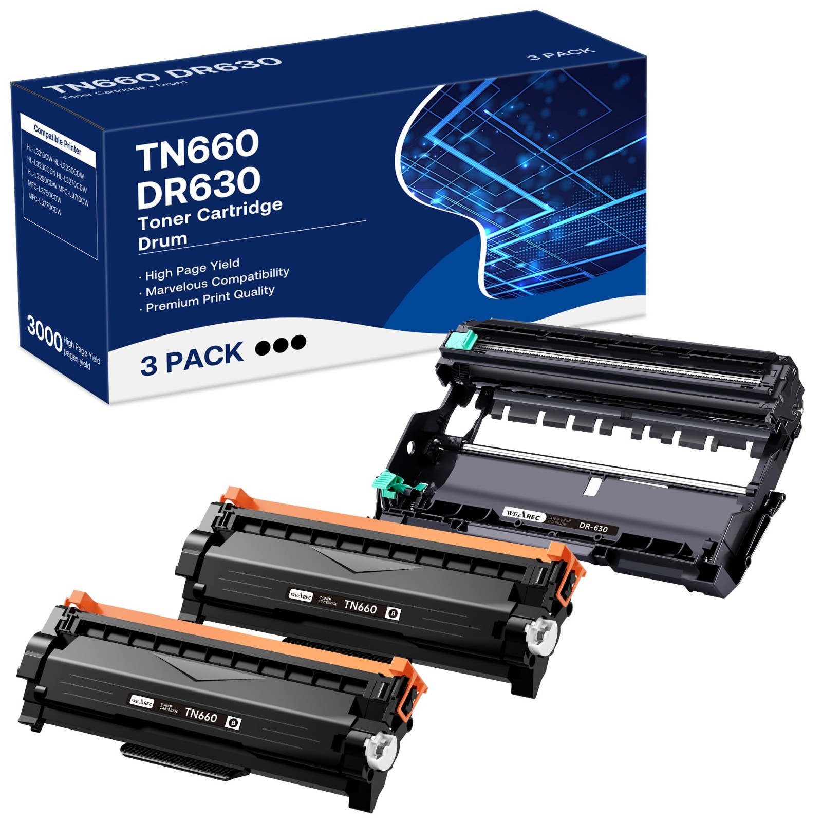 WEAREC Compatible Toner Cartridge & Drum Unit brother TN660 TN-660 TN630 DR630