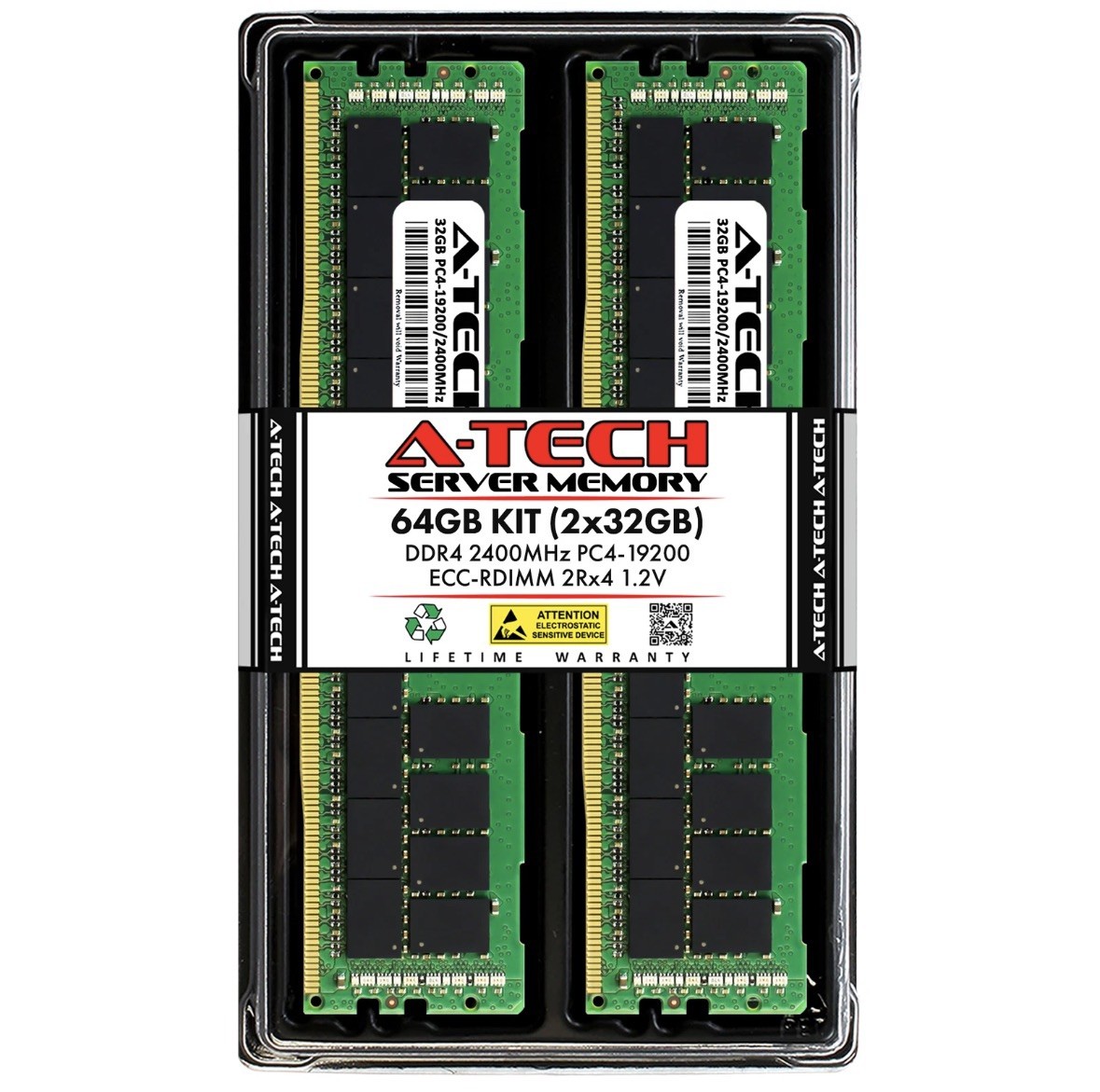 A-Tech 64GB 2x 32GB 2Rx4 PC4-19200R DDR4 2400MHz ECC REG RDIMM Server Memory RAM