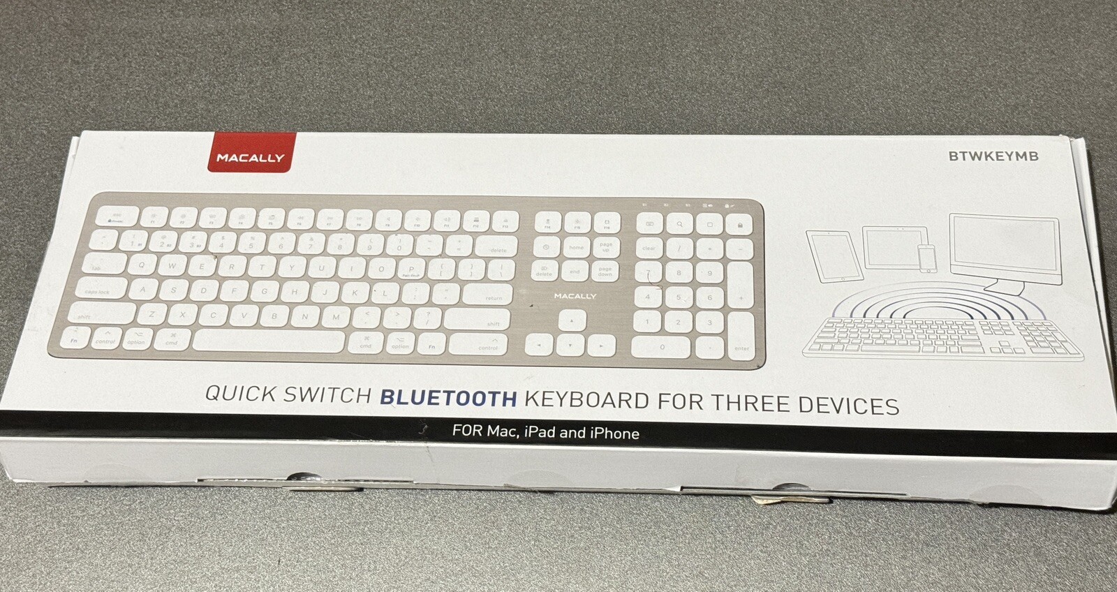 New MACALLY BTWKEYMB  Quick Switch Bluetooth Keyboard  For 3 Devices Silver