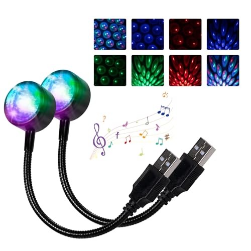 Car USB Starlight, Round Sound Control Plug and Play Ambient 2 PCS Multicolored