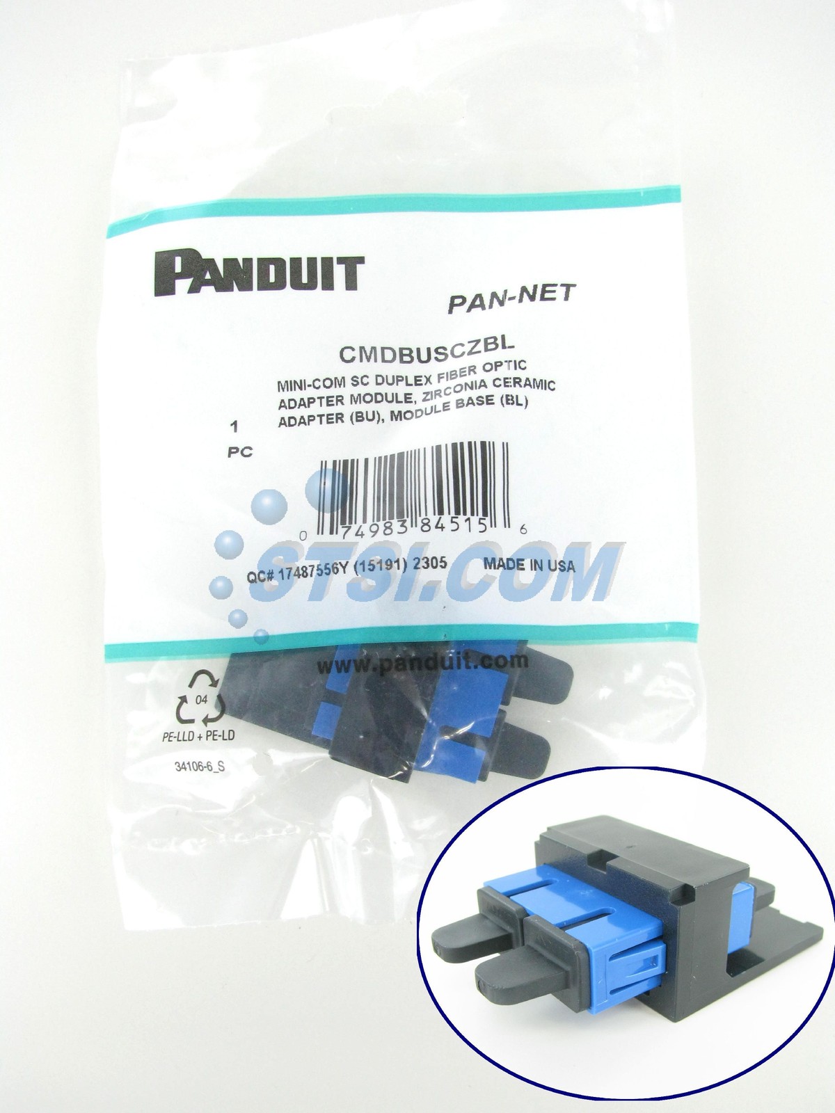 Panduit CMDBUSCZBL Mini-Com Blue SC SM Duplex Fiber Optic Adapter, Black ~STSI
