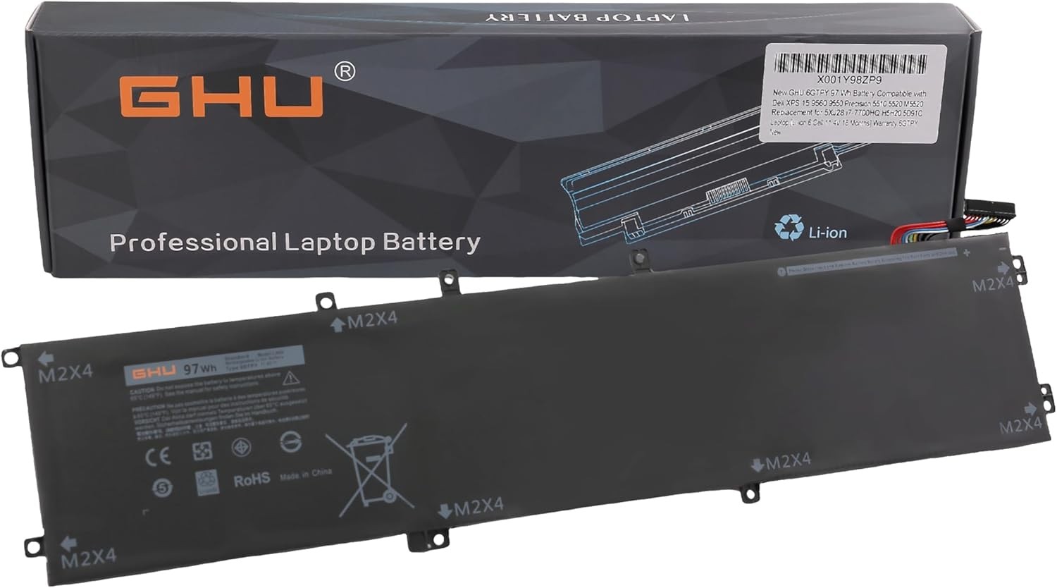 6GTPY Laptop Battery 97Wh 11.4V 6 Cell Replacement for Dell XPS 15 9560 9550