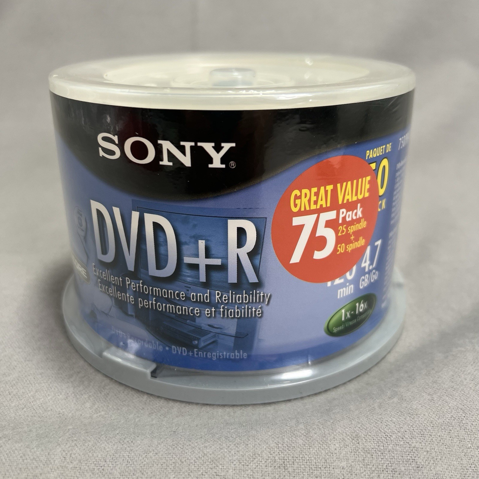 50 Pack Genuine SONY DVD+R Discs 75DPR47LS4 NEW Sealed 4.7 GB 120 Minute 1x-16x