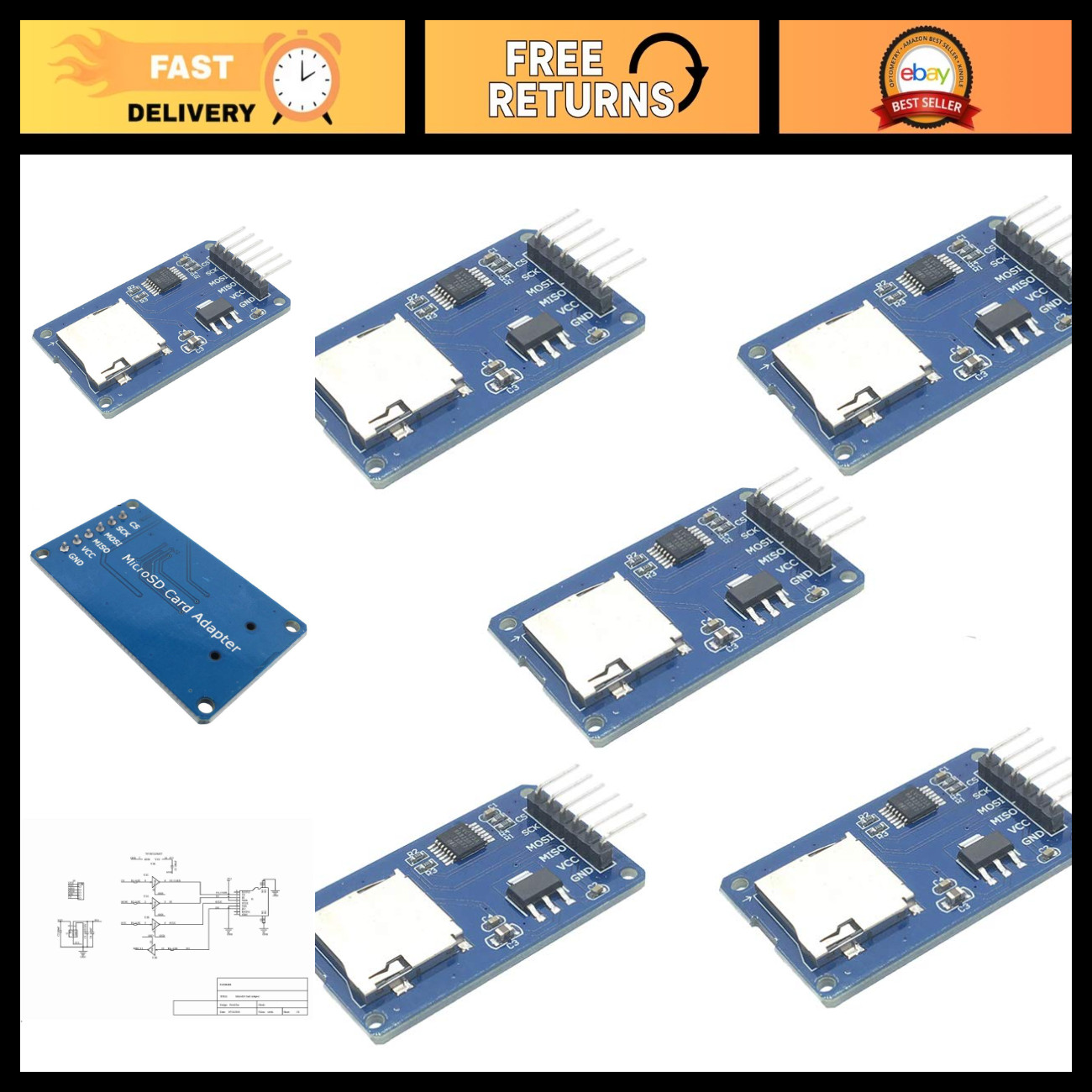 5pcs Micro SD TF Card Adapter Reader Module 6Pin SPI for Arduino UNO MEGA Due