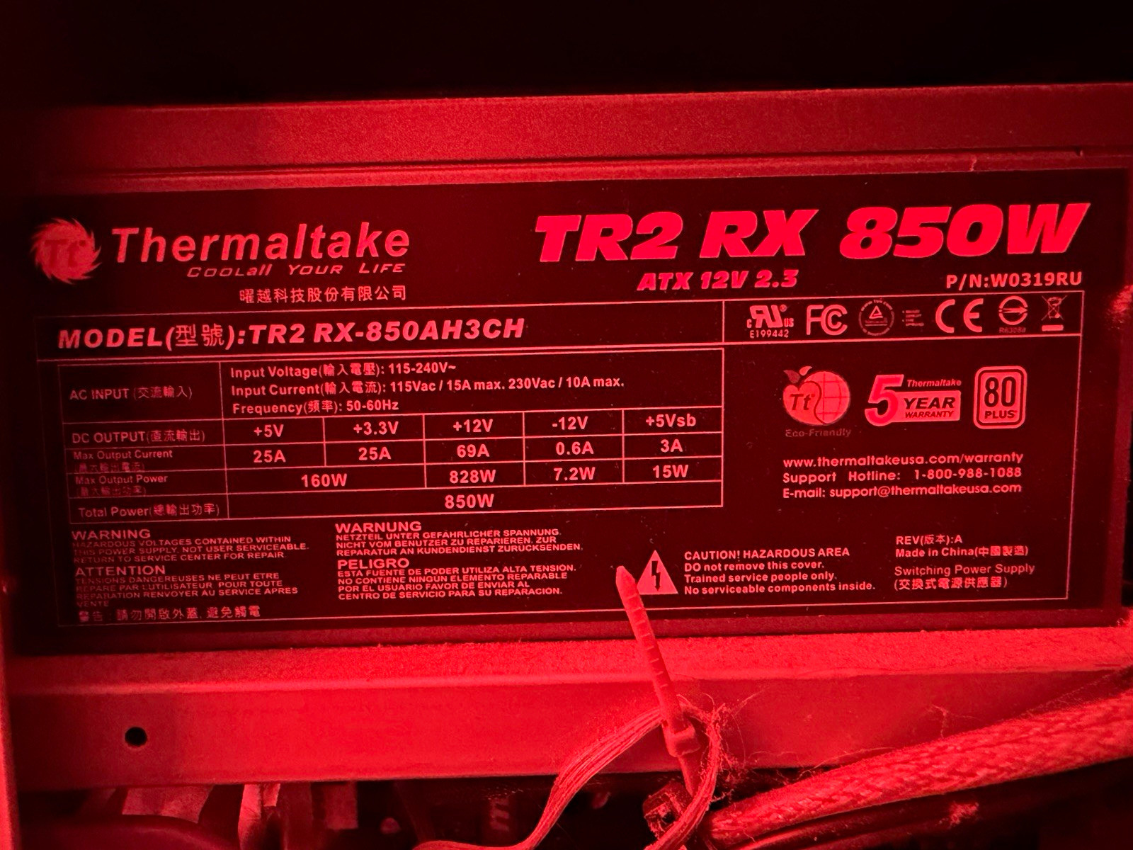 Thermaltake TR2 RX 850W 80 PLUS ATX Power Supply Black TR2 RX-850AH3CH
