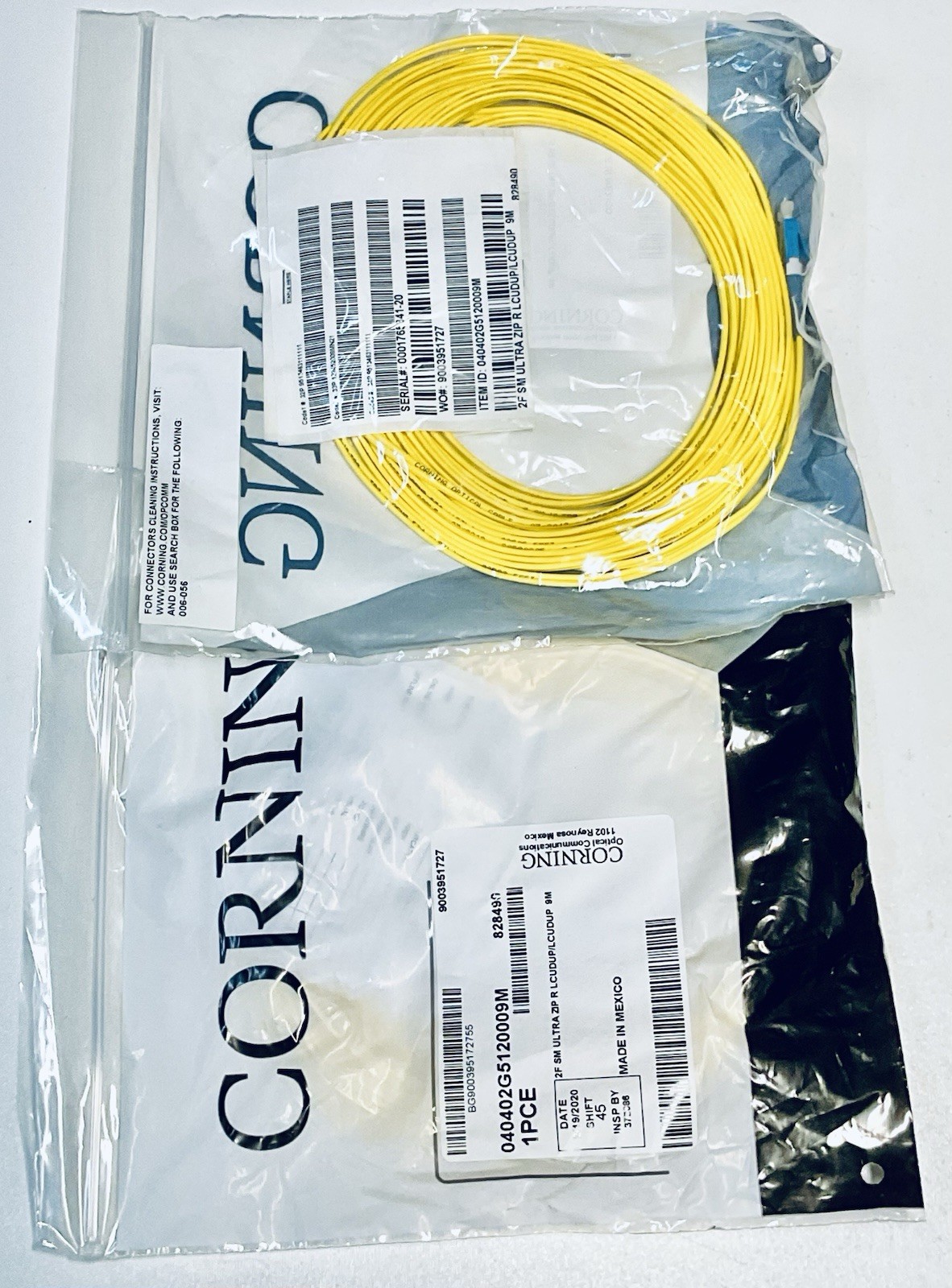 Lot of 2 Corning 040402G5120009M 9 Meter Fiber Optic  LC SINGLE-MODE 29 Feet