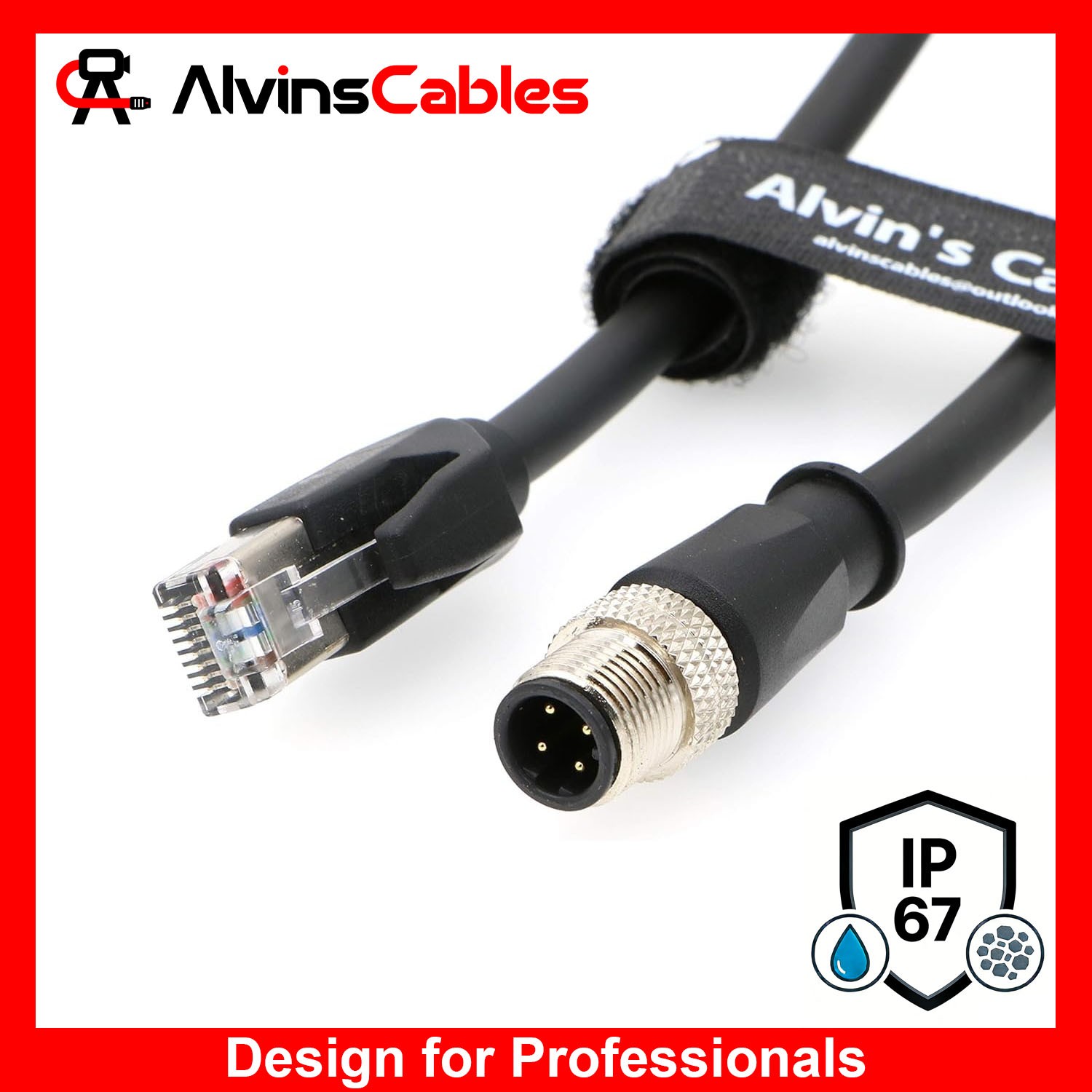 M12 4Pin D Coded to RJ45 Ethernet Cable SFTP 24AWG Black PUR Jacket P67 3.2ft/1M