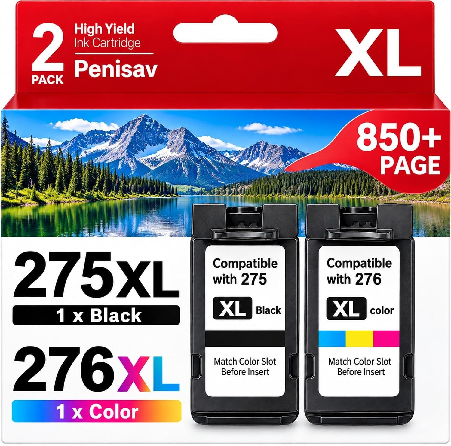 2 Pack PG-275XL CL-276XL Ink Cartridges For Canon PIXMA TS3522 TS3722 TR4722