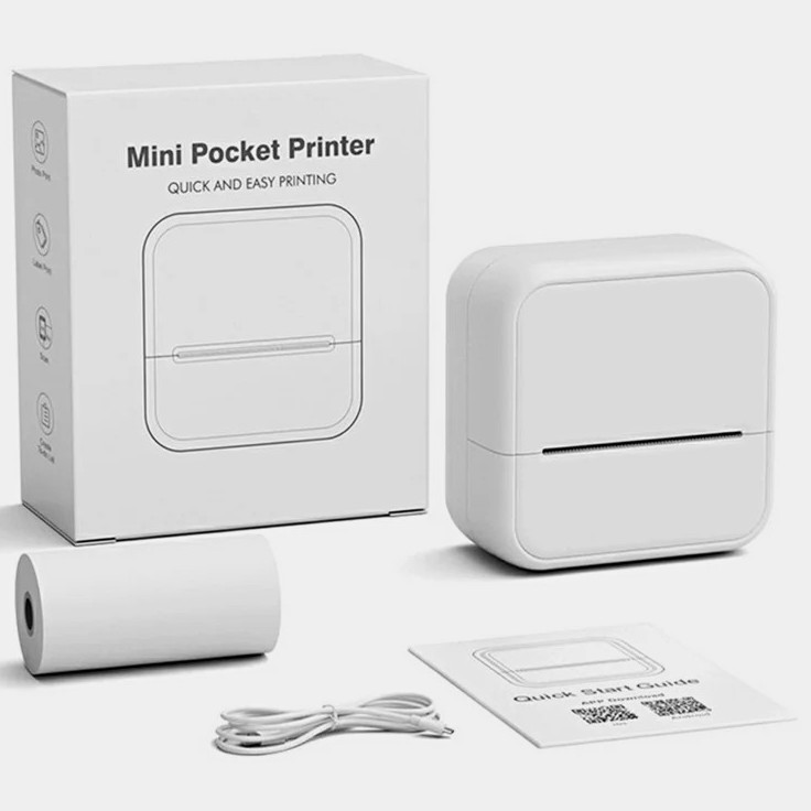 Mini Pocket Printer D1 Thermal Mobile Printer B&W, iOS/Android, USB