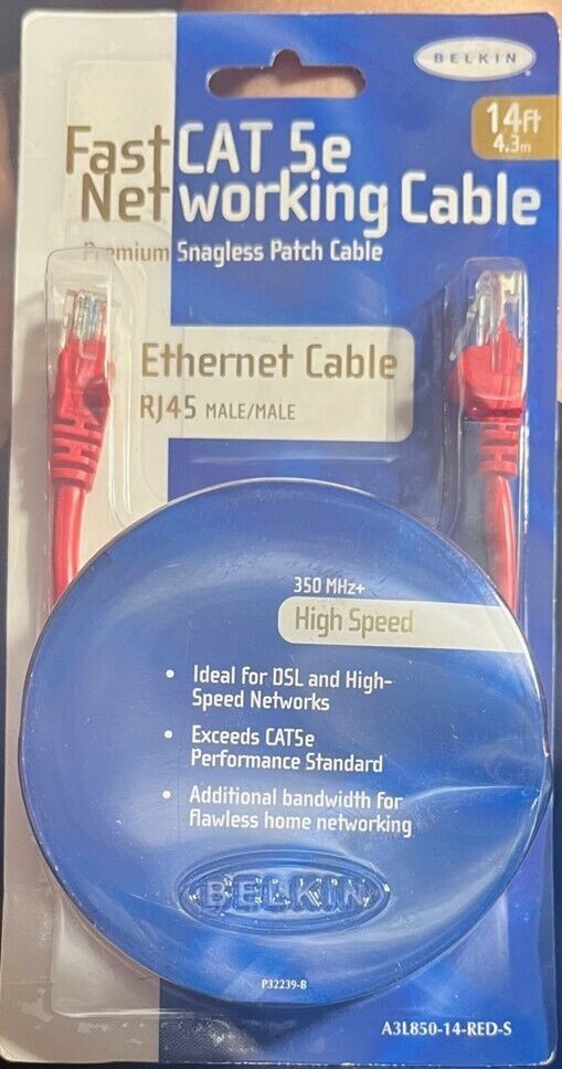 Belkin Fast CAT5e Networking Ethernet Cable RJ45 Male/Male 14 FT 350 MHz+ Red