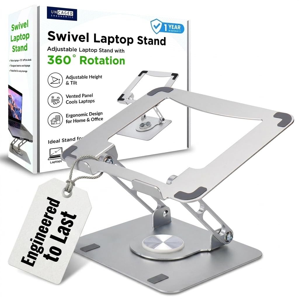 Swivel Laptop Stand for Desk 360 Riser Arctic Silver Adjustable Vented Cooling