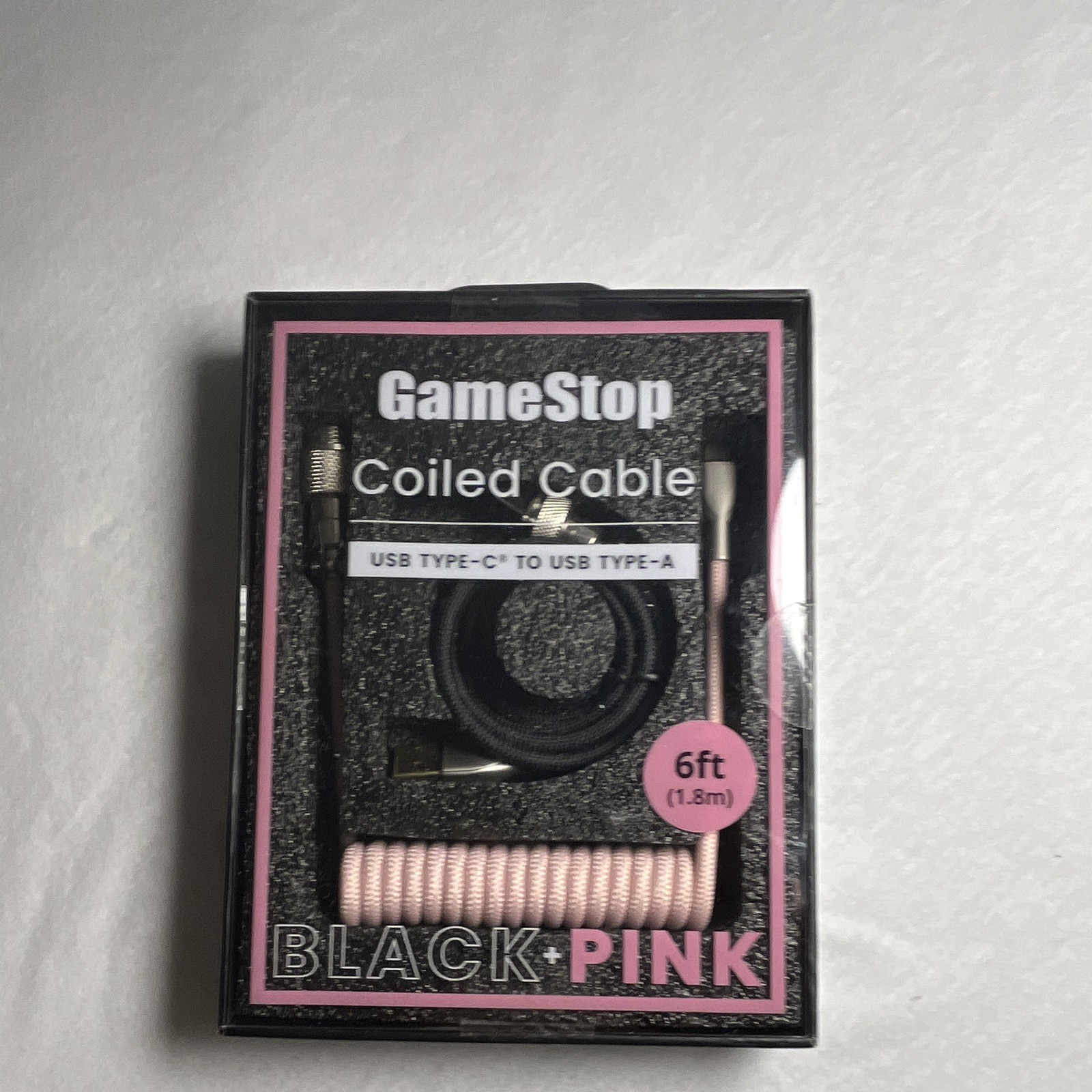 GameStop Coiled Braided USB Type-C to USB Type-A Cable 6ft (1.8m) Black/Pink