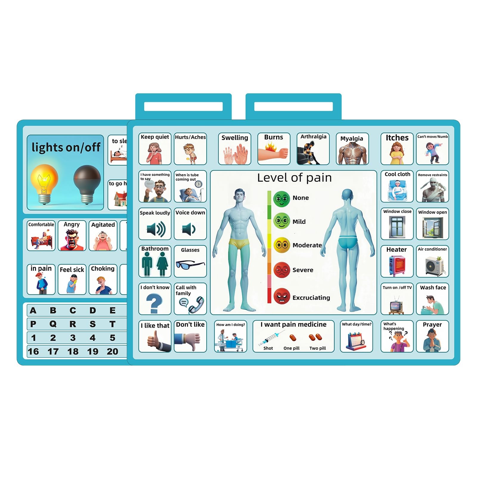 2 Pcs 15''x 11''Nonverbal Communication Board,for A3, White、blue