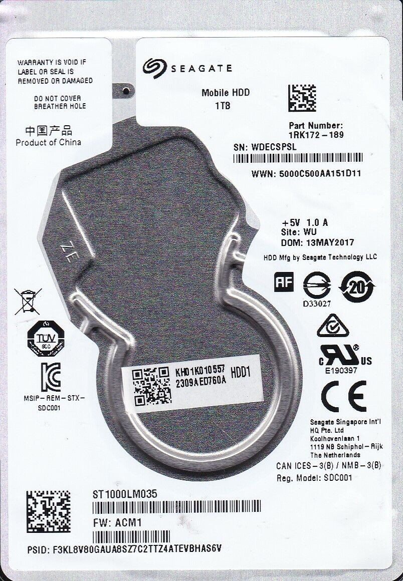 For Data Recovery ST1000LM035 p/n: 1RK172-189 s/n: WDE f/w: ACM1 1TB 2.5 SEAGATE