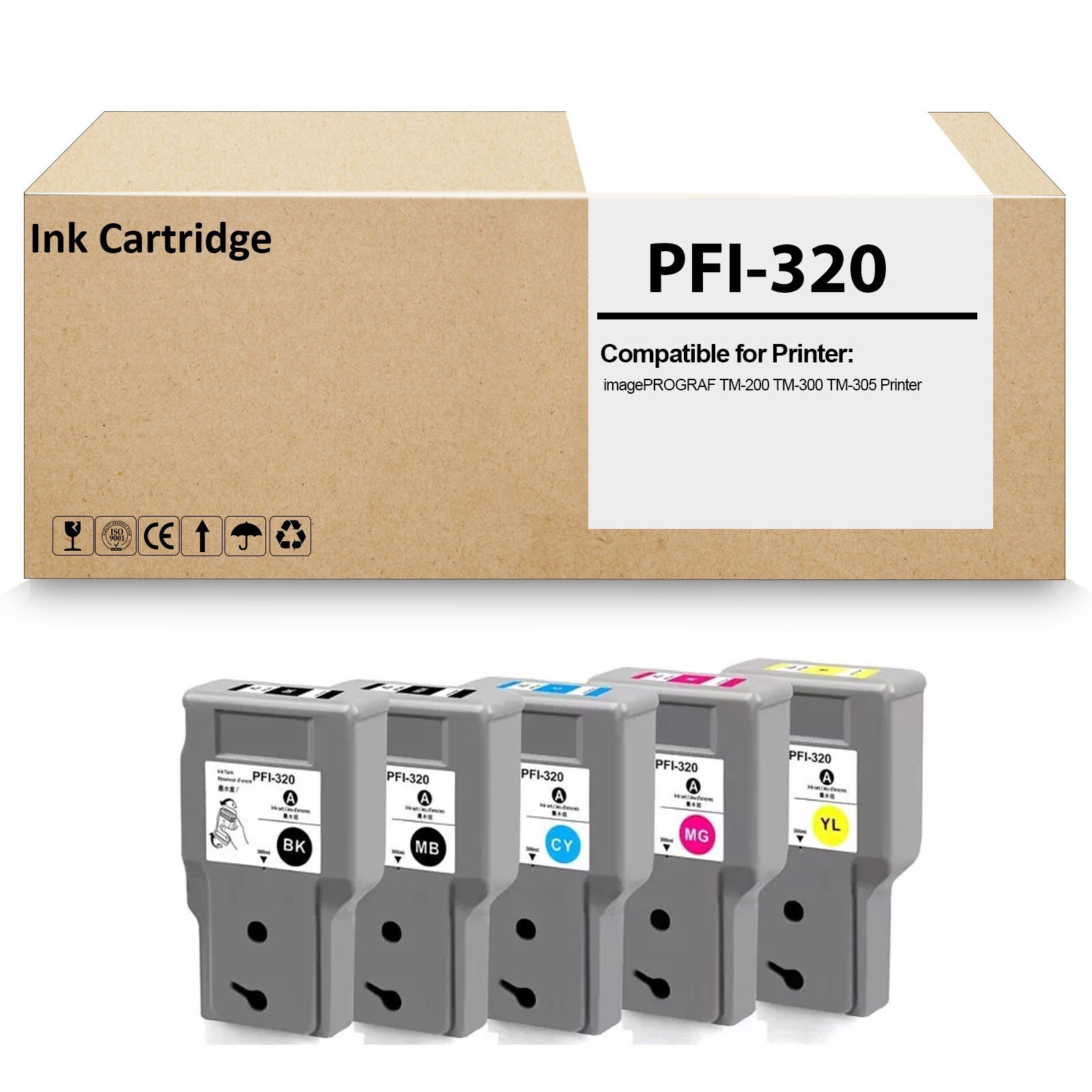 5Pack PFI320 PFI-320 Ink Tank Cartridge Compatiblefor imagePROGRAF TM-200 TM-300