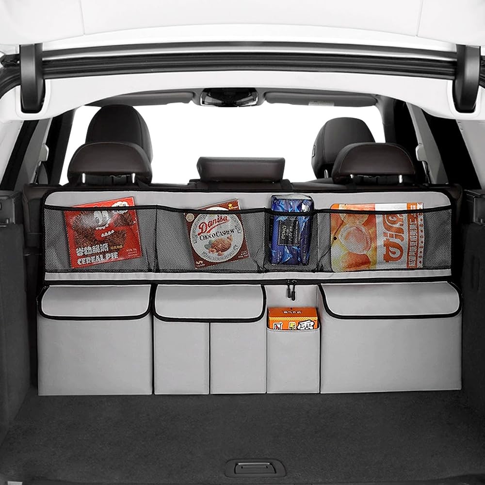 LightGray Hanging Car Trunk Organizer 8 Pockets Backseat Storage Bag