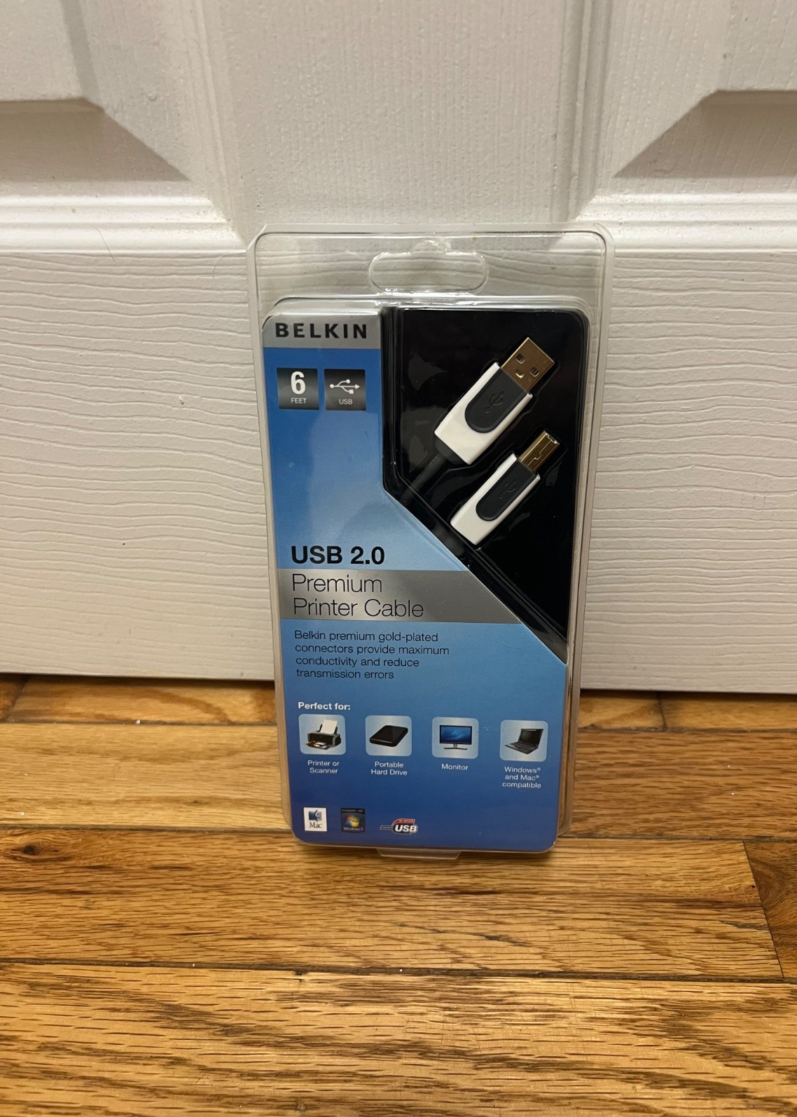 BRAND NEW-Belkin USB 2.0 Gold Plated Premium Printer Cable (6-Foot)-SEALED