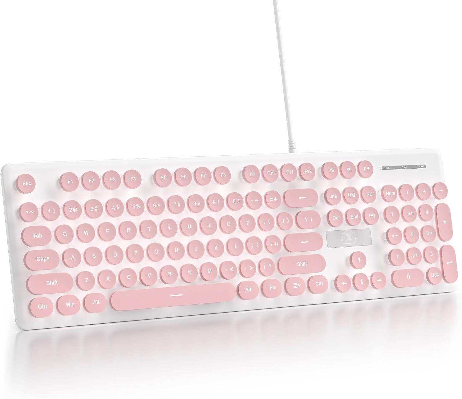 Quiet Keyboard Wired Membrane Keyboard Pink, Full Size 104 Keys Typewriter Key B