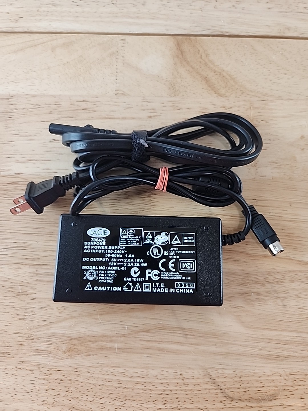 LACIE 706479 SUNFONE ACML-51  4-Pin AC Adapter For Charger Power Supply Cord