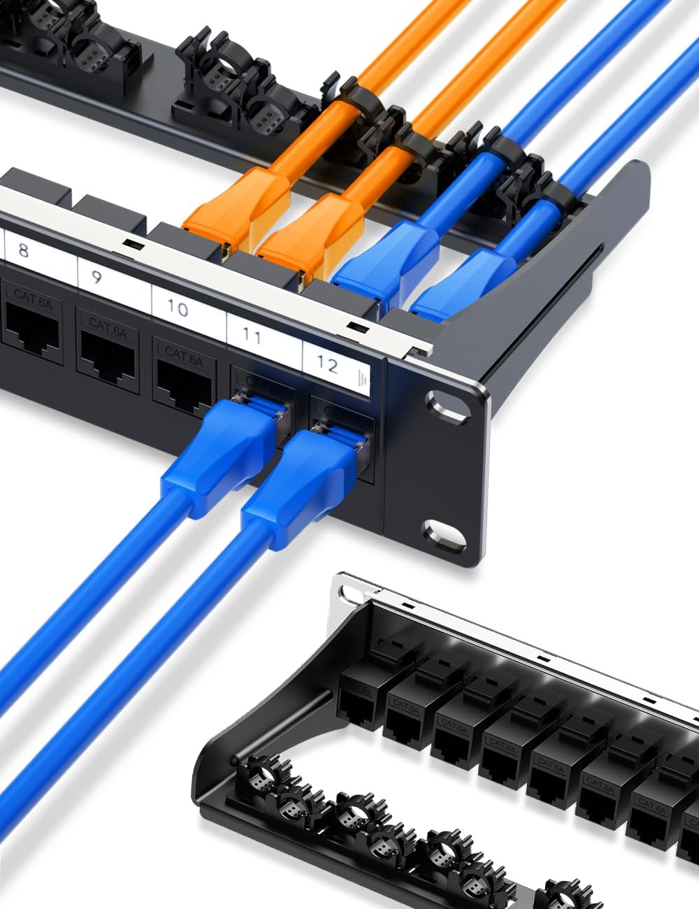 1U 12 Port Patch Panel RJ45 Cat6A Keystone Unshielded 10 Inch Rackmount