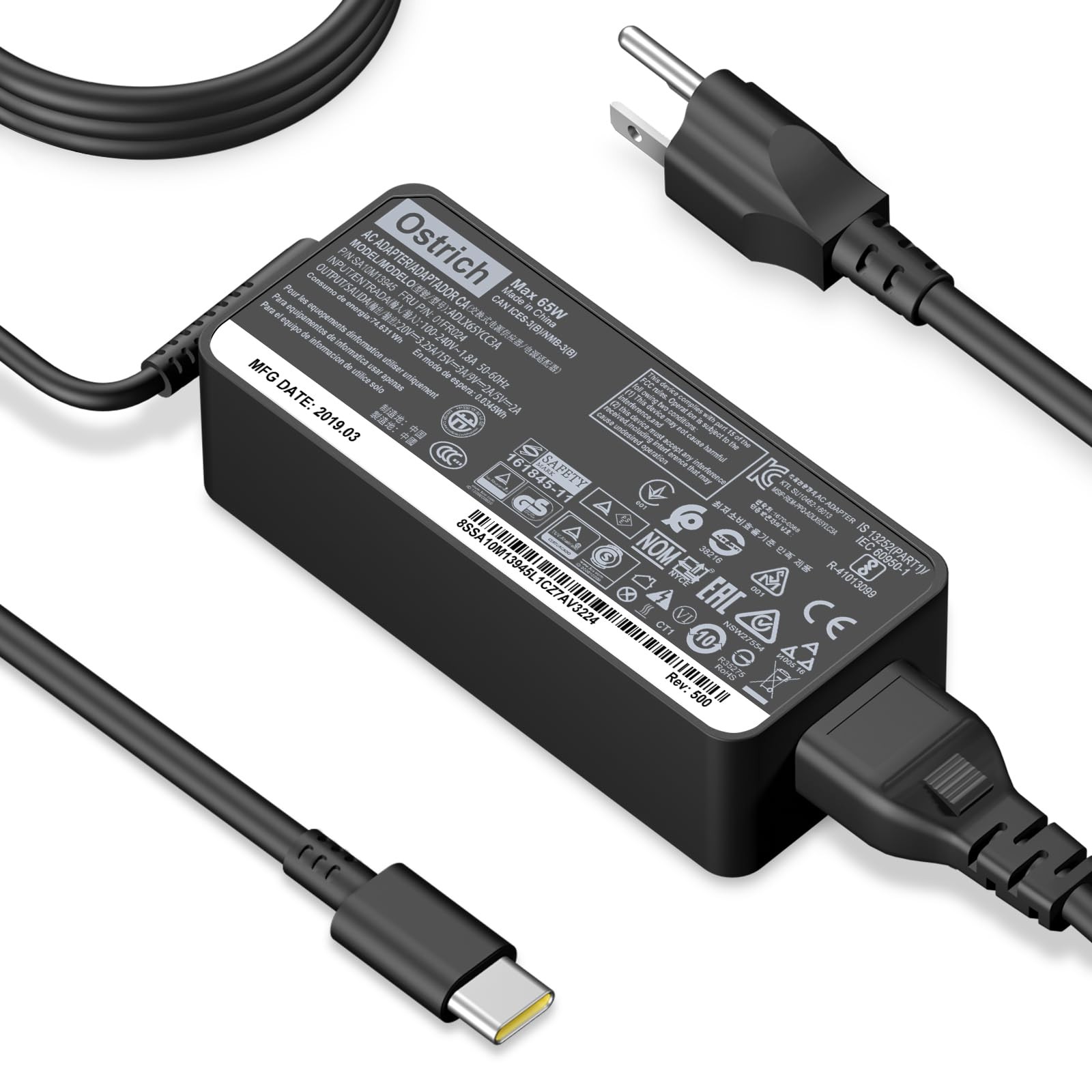 Charger Compatible with Lenovo Laptop Computer Thinkpad Yoga Chromebook Black