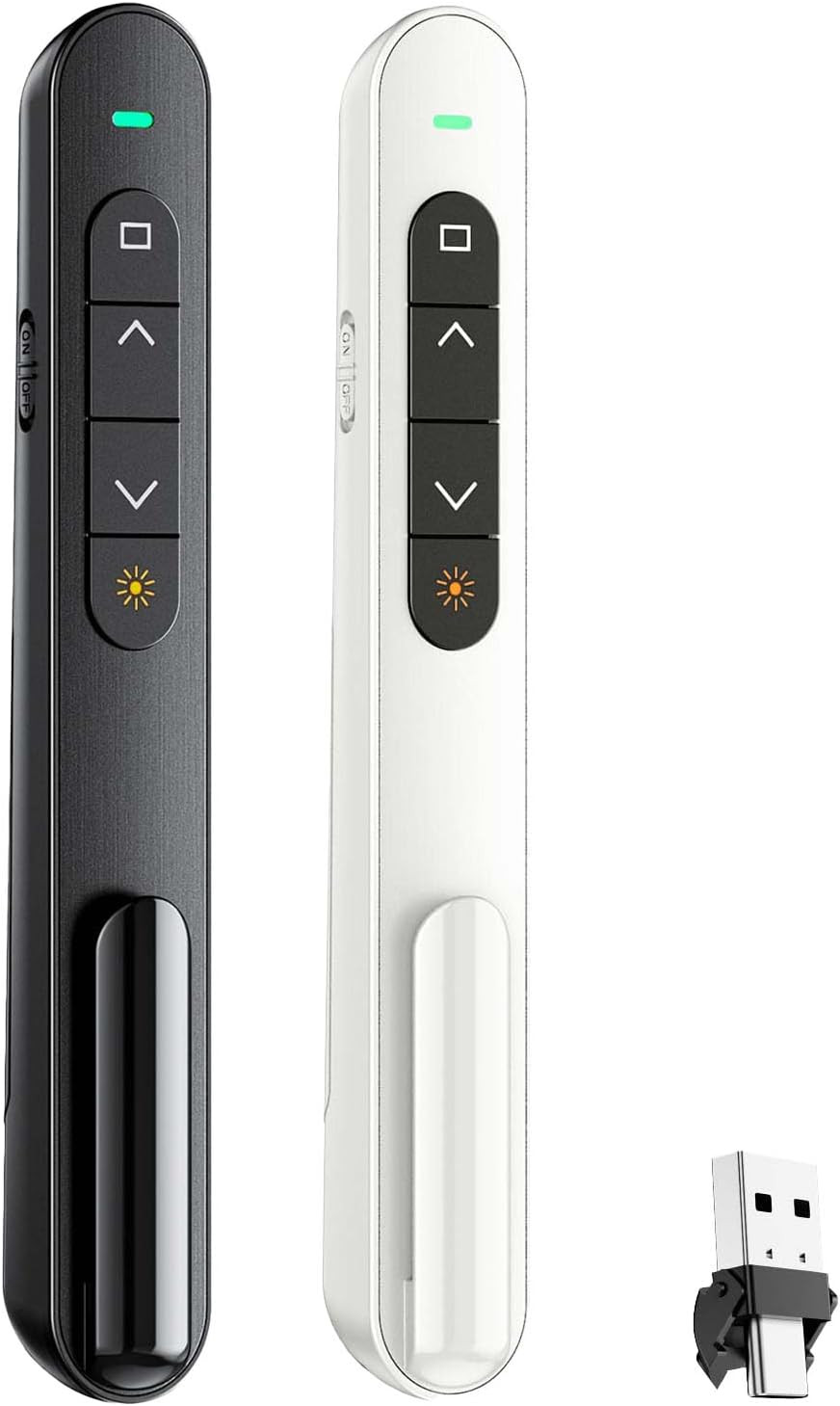 QUI 2 Pack Wireless Presenter Remote, USB A&C, Black White