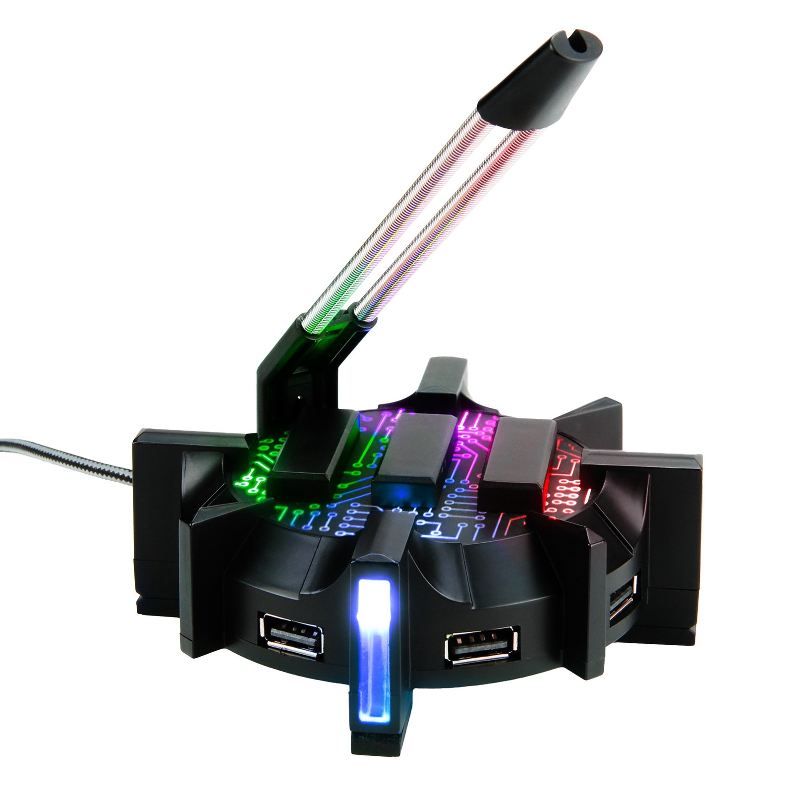 Enhance Pro Gaming Mouse Bungee Cable Holder 4 Port USB Hub with 7 LED Black