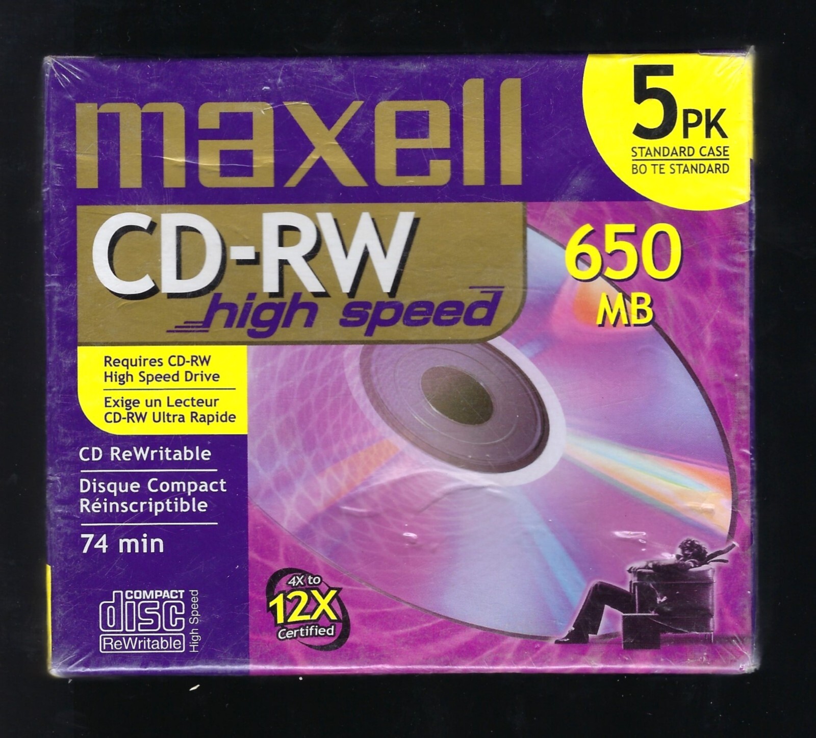 Factory Sealed 5pack Maxwell CD-RW High Speed 74 minute 650MB rewritable CD disc