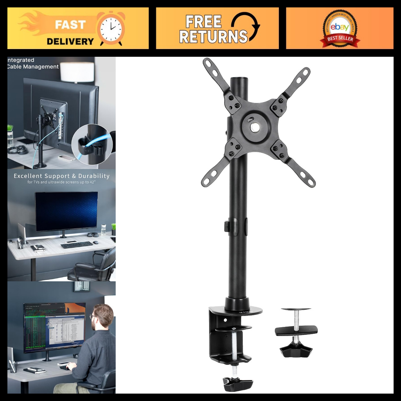 Ultra Wide Screen TV Monitor Desk Mount - Adjustable Height & Tilt, Fits 42" Scr