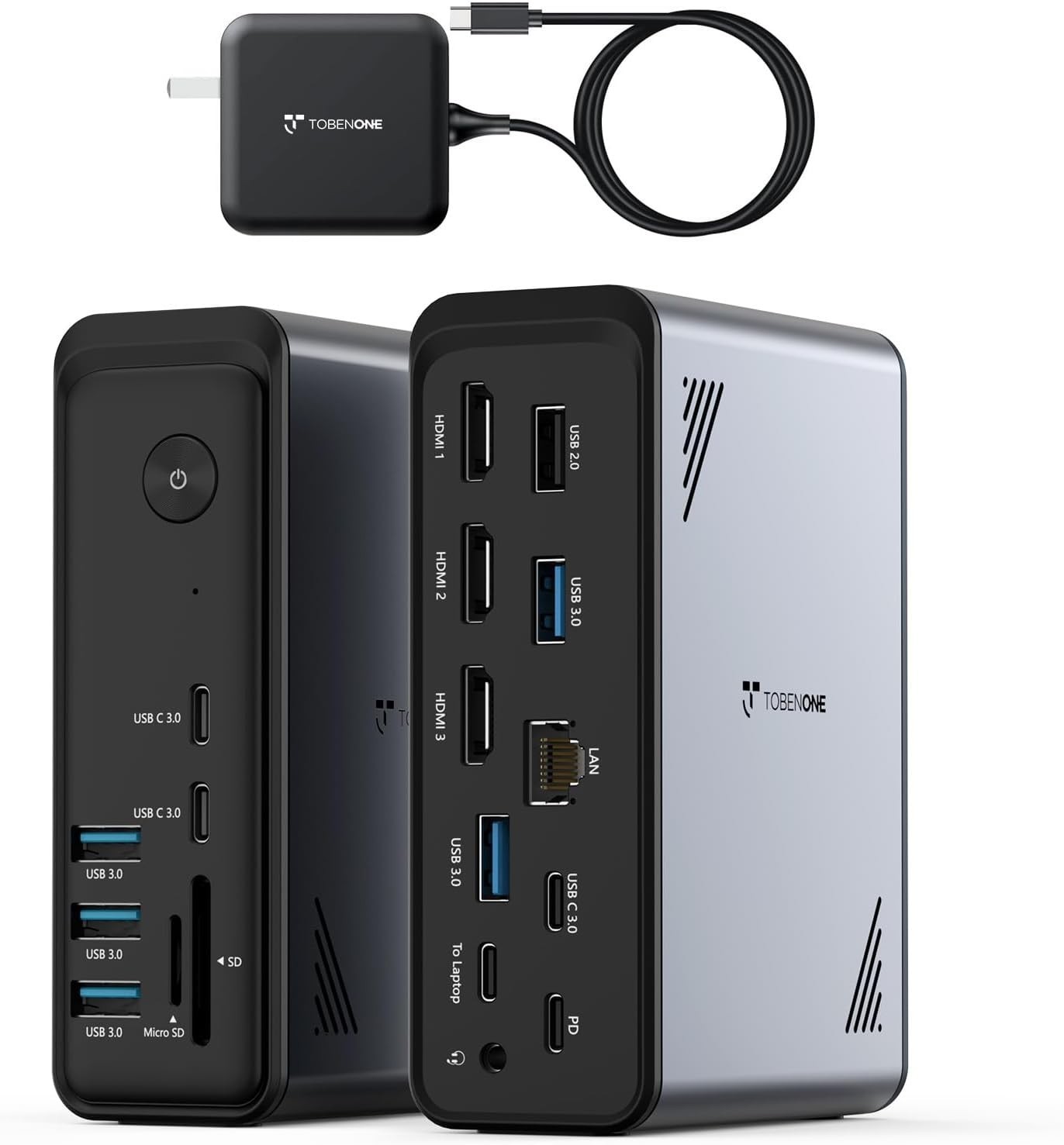 TobenONE UDS057 USB-C Docking Station Silver, USB 3.0, SD, Micro SD, Ethernet
