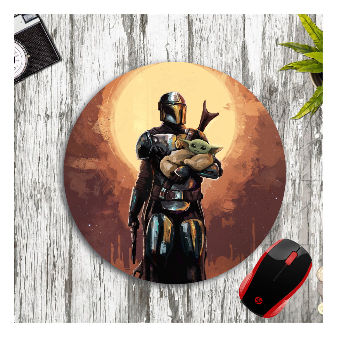 THE MANDALORIAN GROGU STAR WARS INSPIRED ART CUSTOM ROUND PC MOUSE PAD DESK MAT