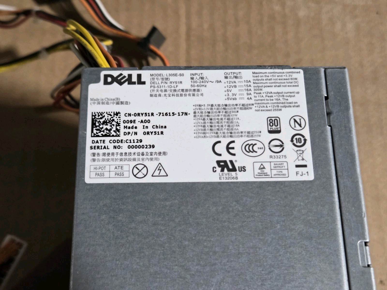 Dell 305w Power Supply T110 0163K4 02CM18 0N238P 0RY51R 