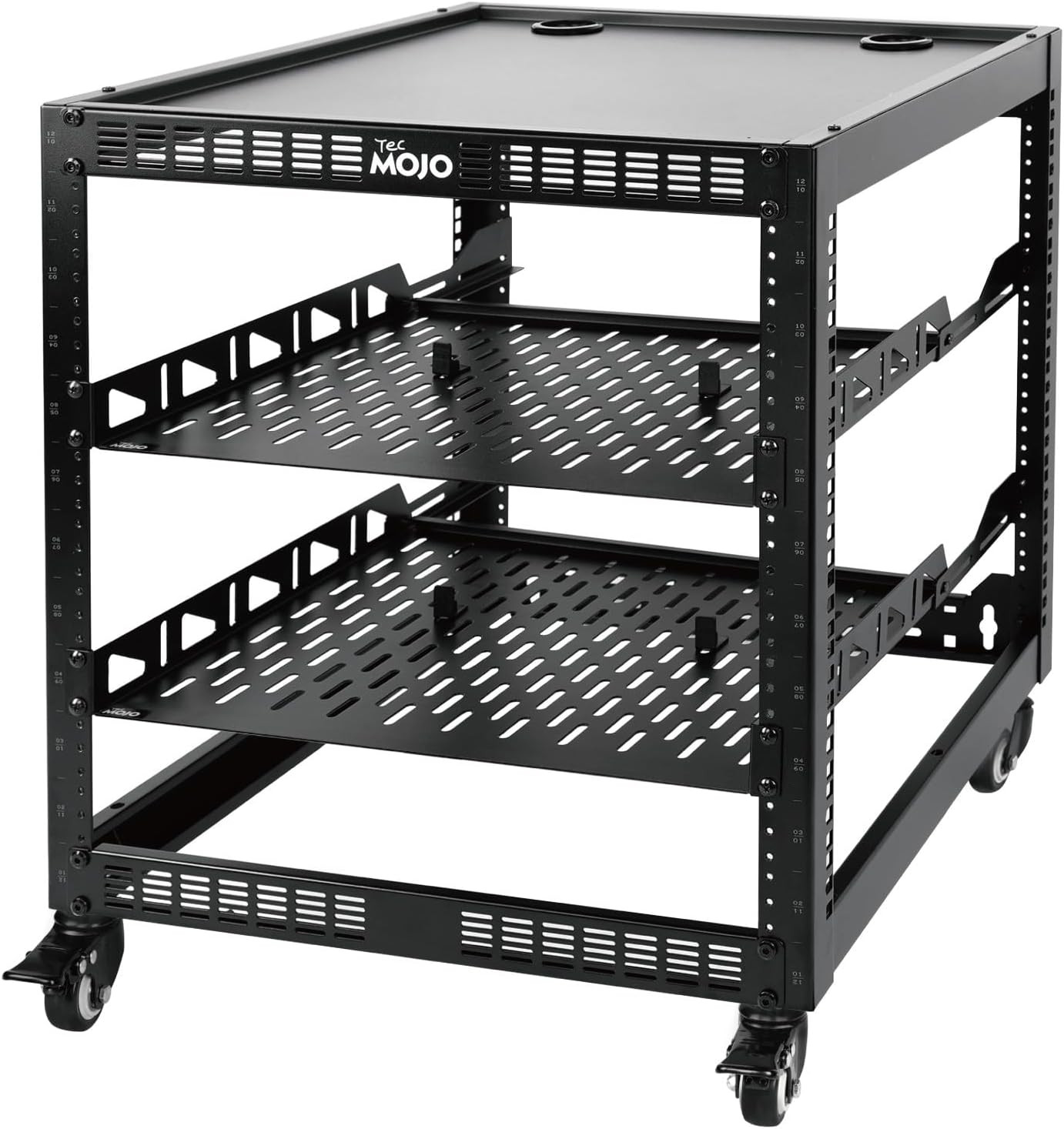 12U Open Frame Network Rack for IT & AV Gear, 4-Post with Casters, Mobile with 2