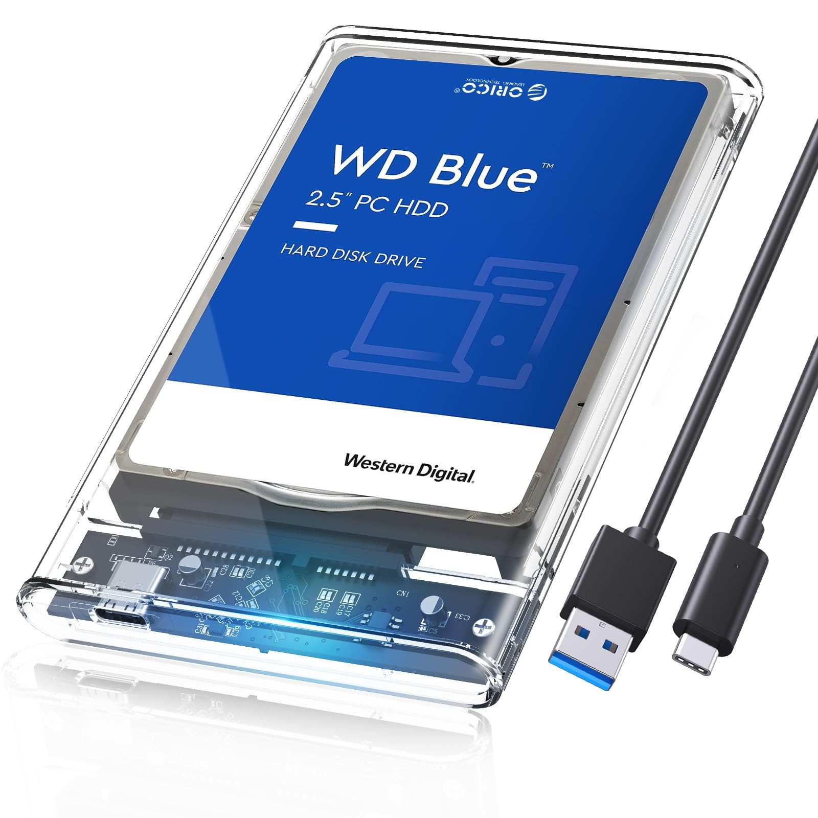 ORICO 2.5 inch Hard Drive Enclosure SATA to USB C 3.1 Gen1 5Gbps External Har...
