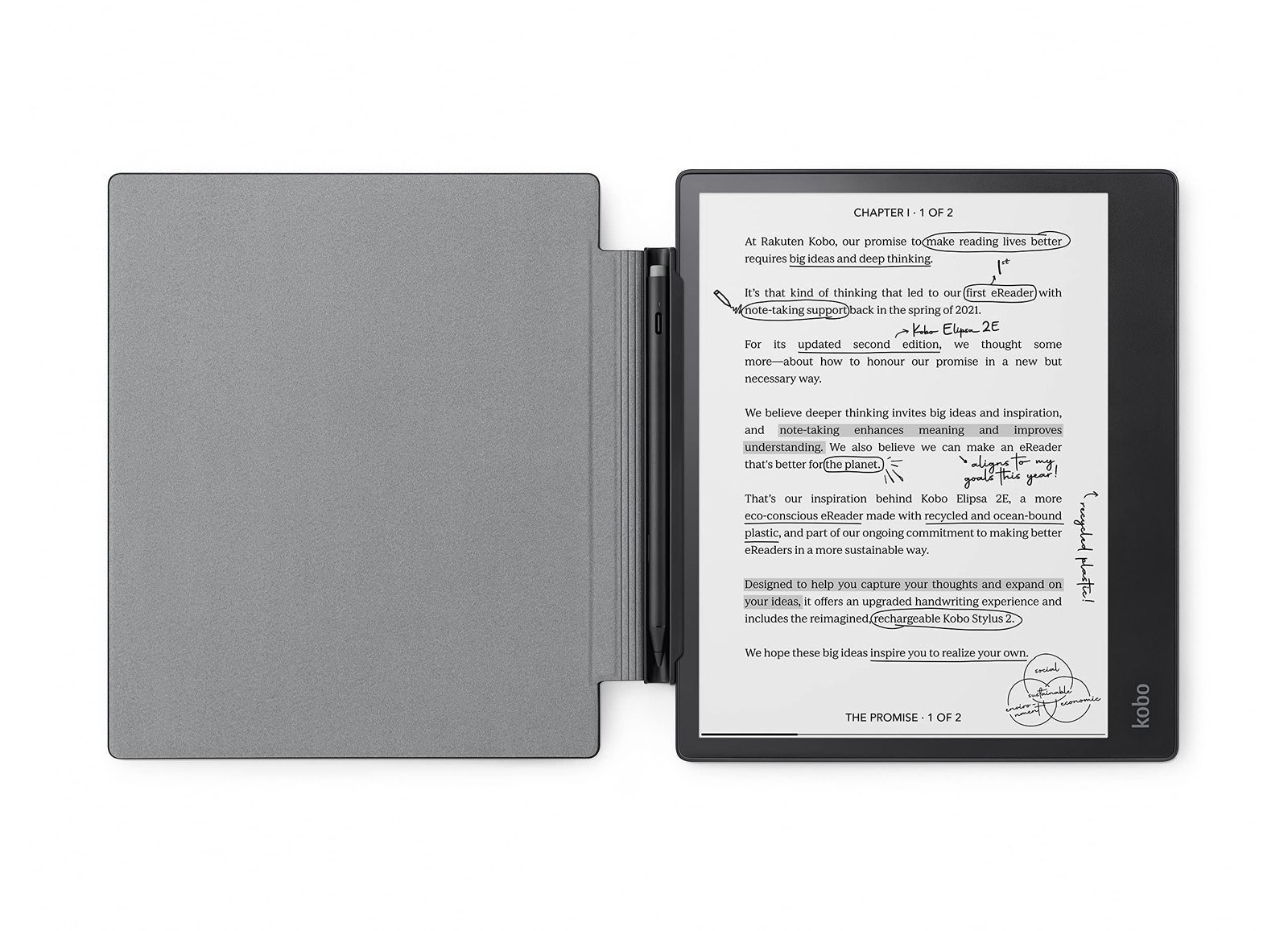 Kobo Elipsa 2E Black Bundle with Stylus 2 and Black SleepCover NEW RETAIL