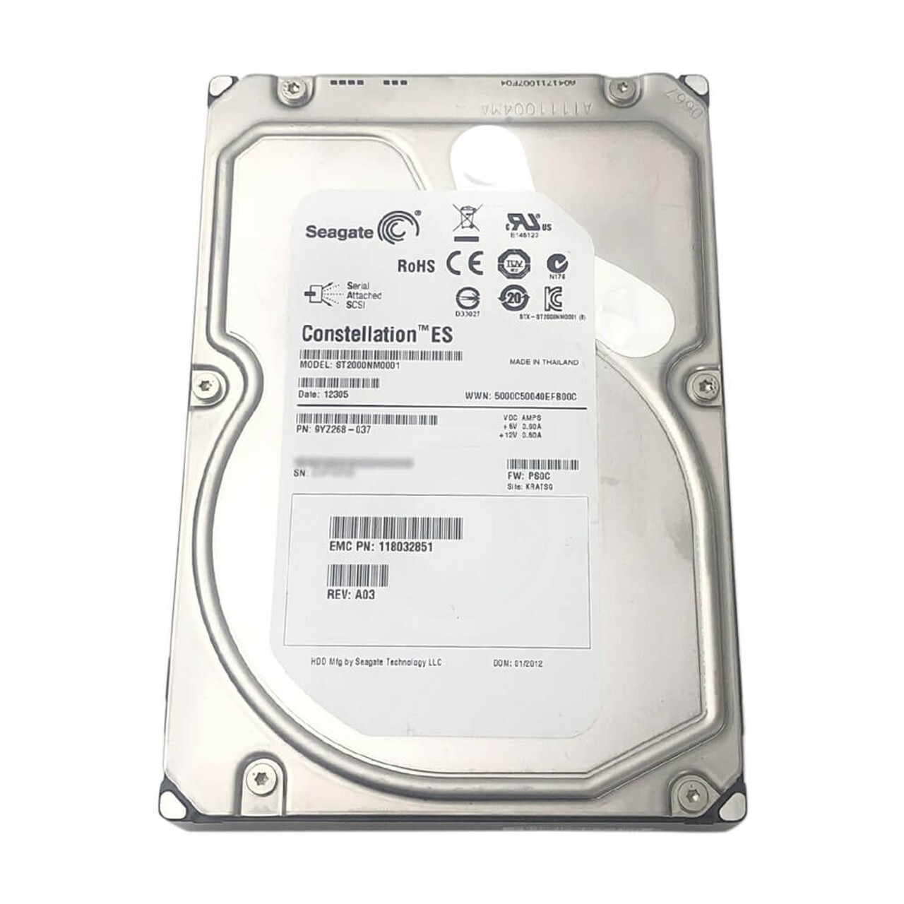 ST2000NM0023 Seagate  2TB 7.2KRPM 6Gb/s 3.5"SAS HDD Hard Drive W/0 HRS
