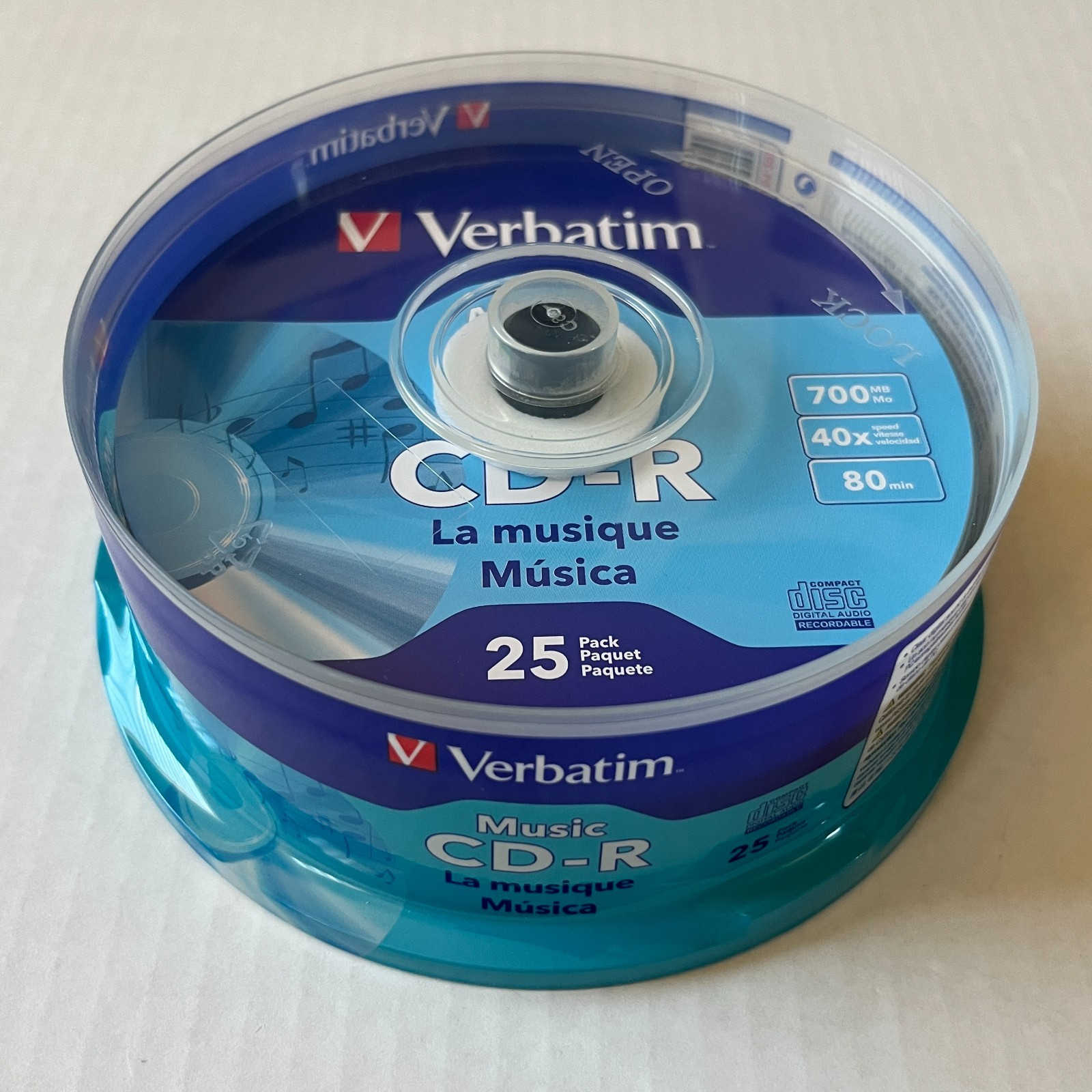 25-Pack Verbatim Music CD-R 700 MB 40X 80 Min Blank Recordable Audio Discs NEW