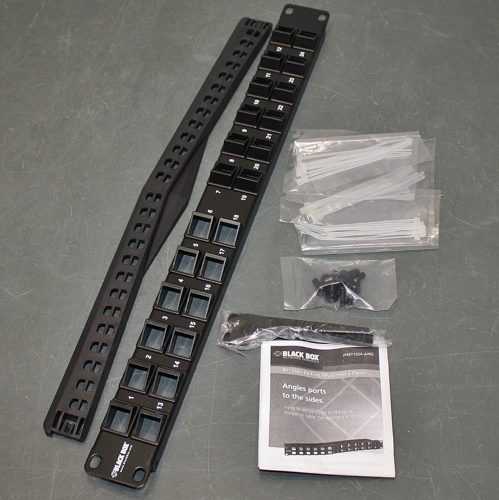 Black Box Multimedia Patch Panel JPMT1024-ANG, Angled 24-Port, 19" x 1.75",  1U
