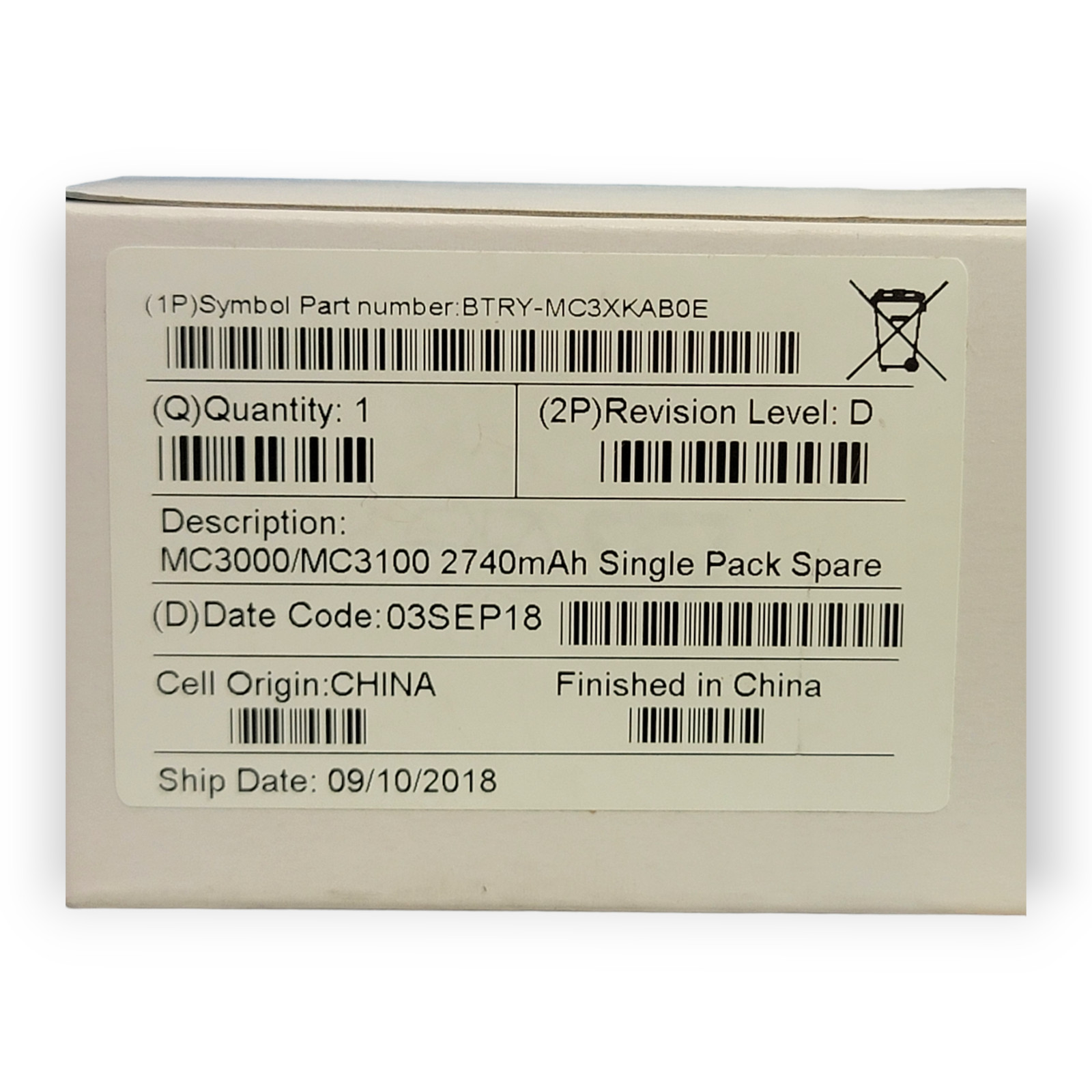 NEW Symbol OEM BTRY-MC3XKAB0E  2740mAh Battery for Symbol MC3000/MC3100 Single
