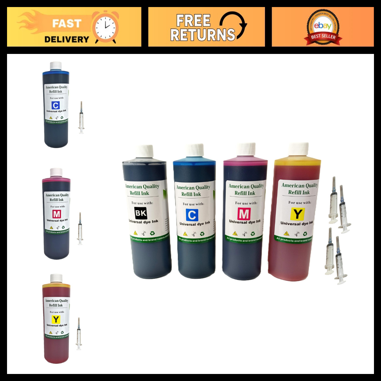 Universal 4x500ml Bulk Ink Refill Kit - Premium Dye Ink for Inkjet Printers - Bl