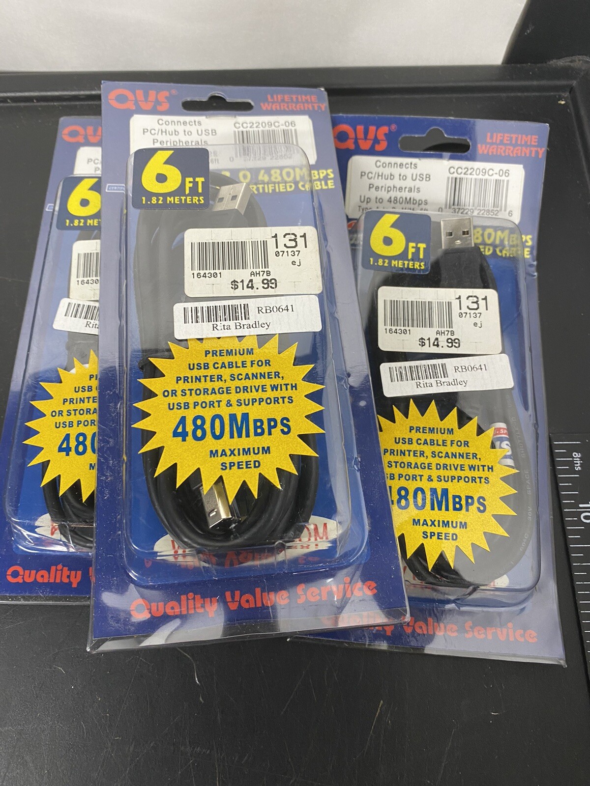 3 PC LOT, QVS CC2209C-06 6FT PC/Hub to USB Peripherals Cable Black