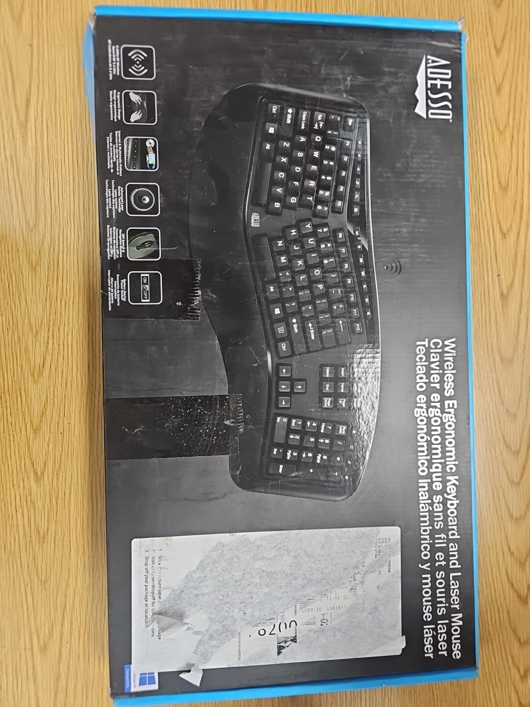Adesso Tru-Form Media WKB-1500GB Wireless Ergonomic Keyboard Mouse Wireless USB