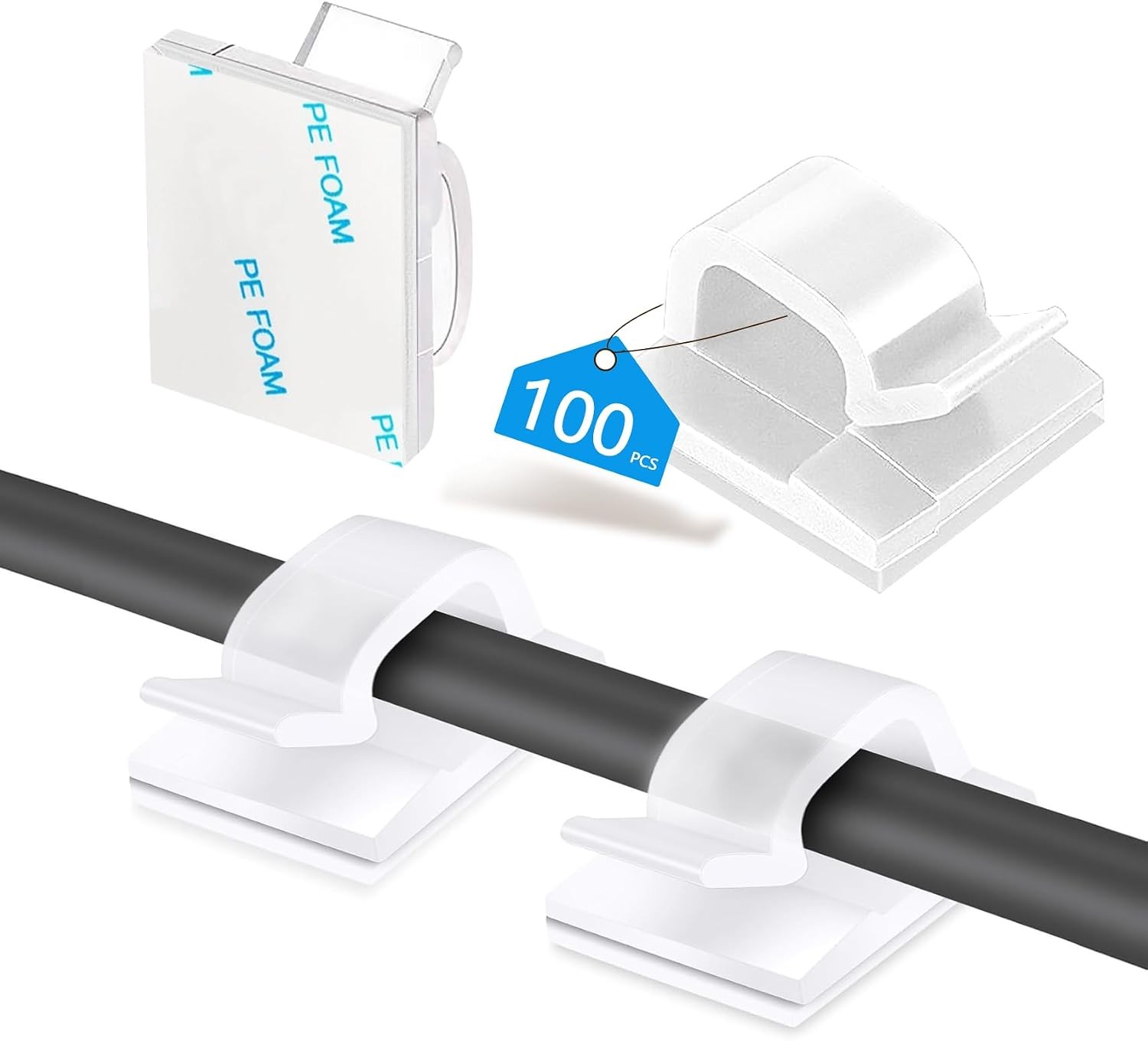Abnii 100PCS Cable Clips, Adhesive Wire Clips Organizer Cord Clips Management, C