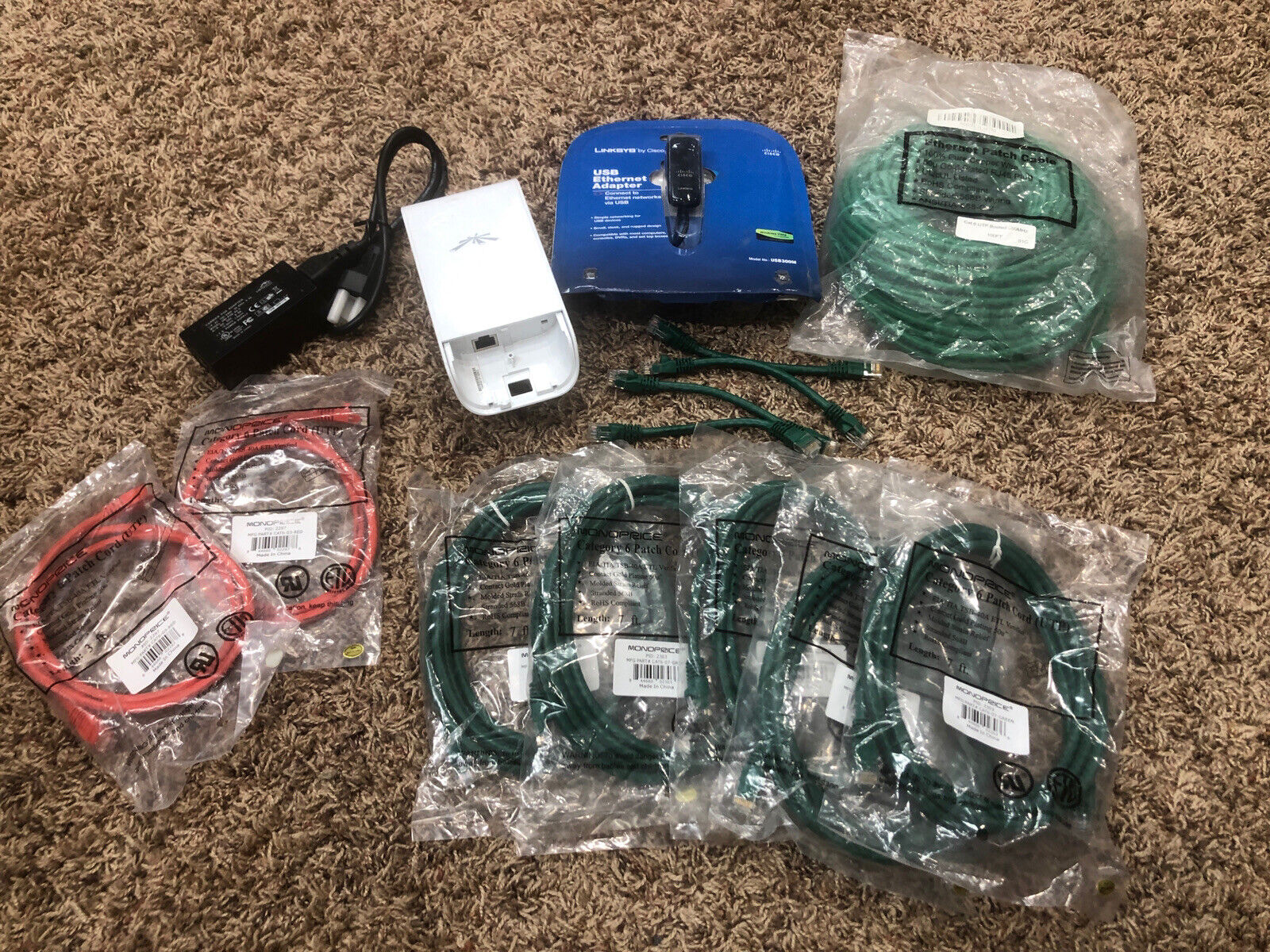 Lot: Linksys USB Ethernet Adapter Model USB300M Ubiquitous Poe Patch Cables 100’