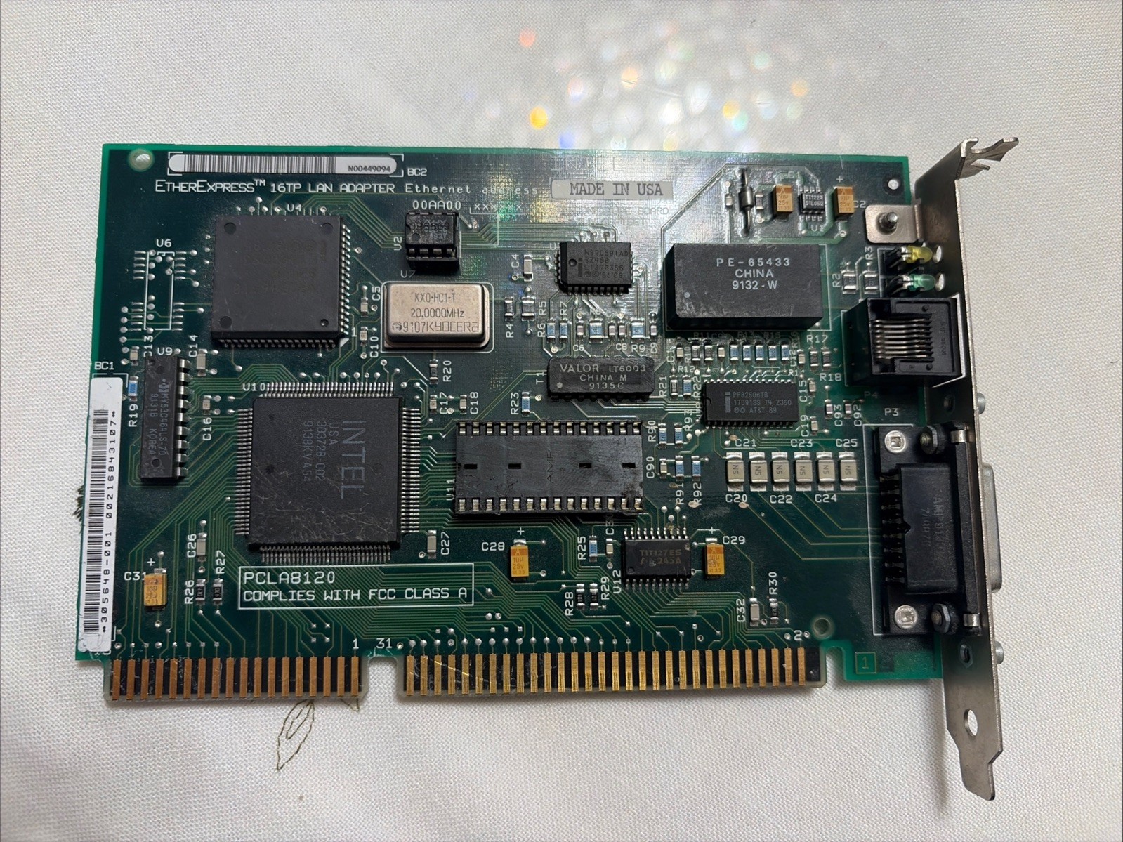 Intel EtherExpress 16TP PCLA8120 16-Bit ISA Ethernet Card Vintage - UNTESTED