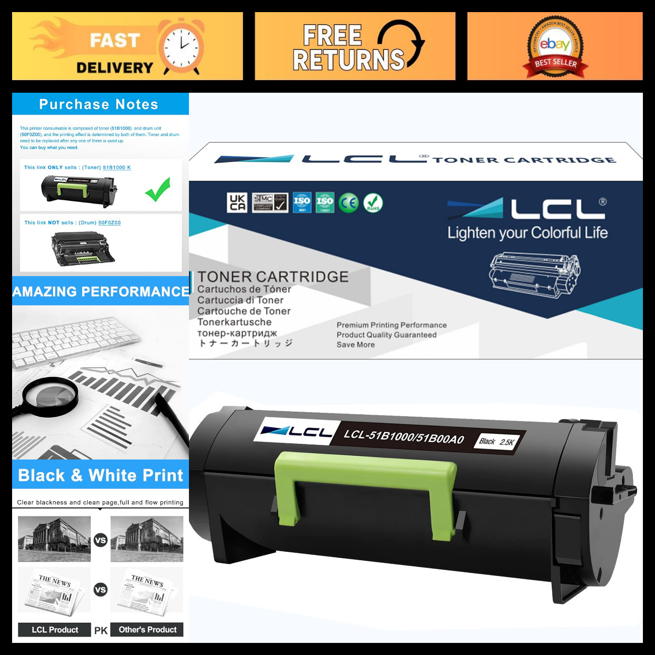 Compatible Black Toner Cartridge for Lexmark MS Series Printers - 1-Pack, High Y