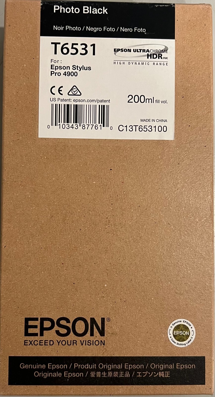 EPSON T6531 C13T653100 Original New Black 200ml 11/2019