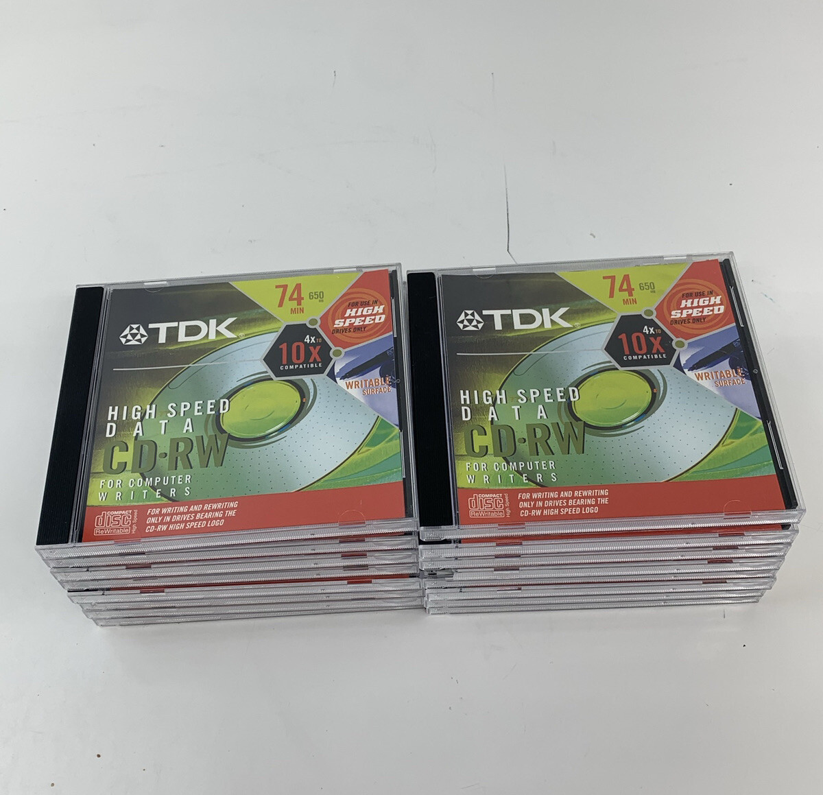 (16) New TDK High Speed Data CD-RW 650MB 74 MIN 10X Rewritable Compact Discs
